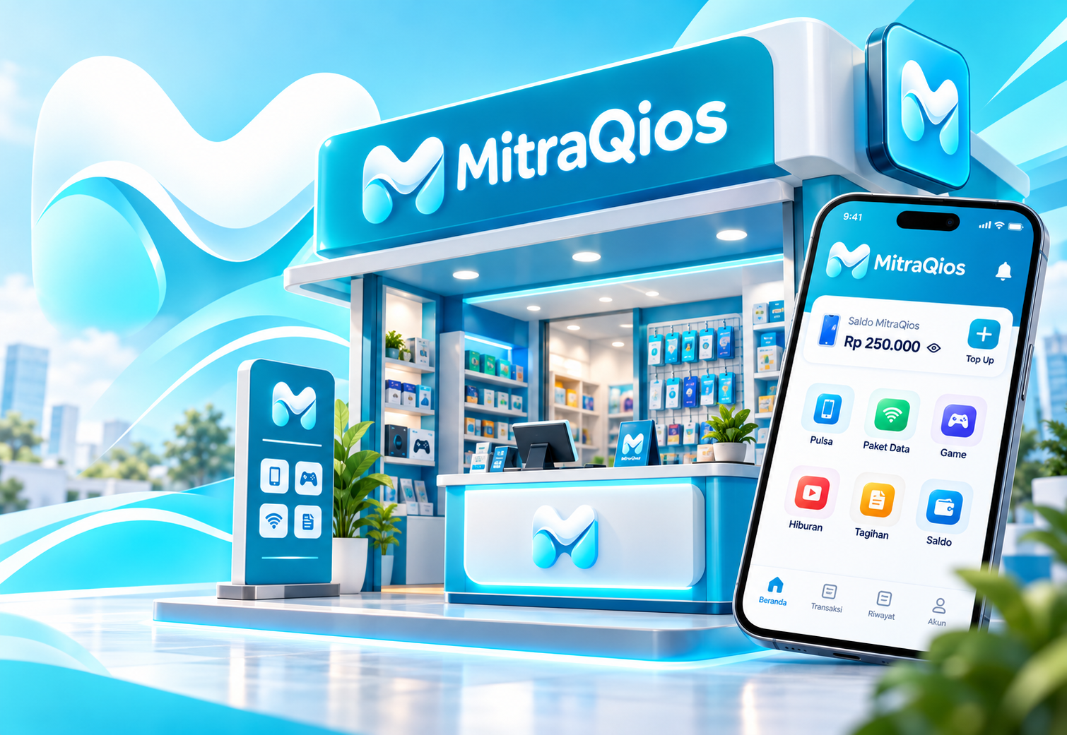 Ilustrasi Agen MitraQios dan aplikasi MitraQios